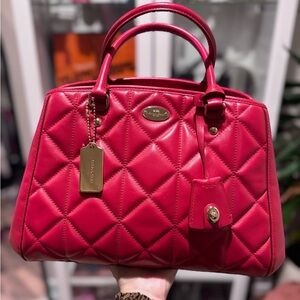 Coach Margot Carryall Satchel in Quilted Red Leather Finish with Gold Hardware